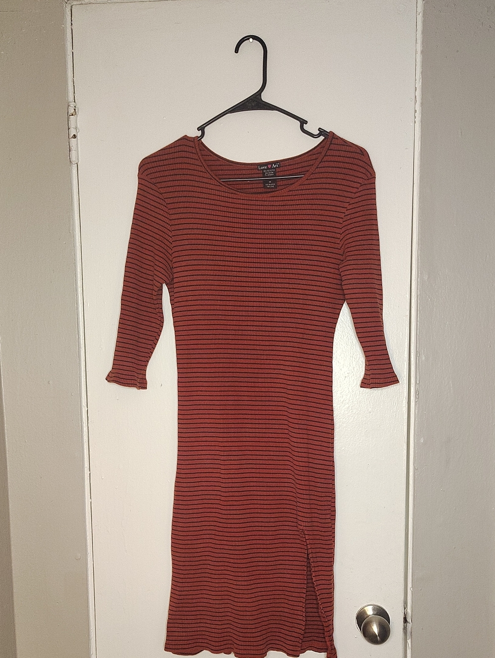 Love Tree Rust & Black Striped Midi Knit Dress